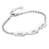 Personalized Mother Bracelet Engraved 3 Names Custom with 3 Oval Pendant